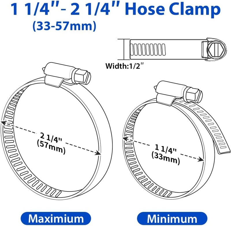 Gudui Hose Clamp 2 1/4 Inch, 10 Pieces Stainless Steel Hose Clamps for 1-1/4 Inch to 2-1/4 Inch Hose Pipe Large Adjustable Worm Gear Hose Clamps Assortment Kit for Automotive Radiator Fuel Line Mechanical - Image 2
